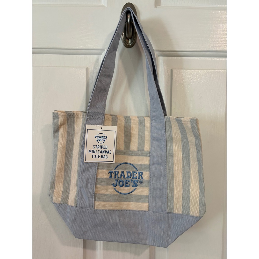 Trader Joe's 2026 Spring Stripe Mini Tote Bag Blue NEW NWT